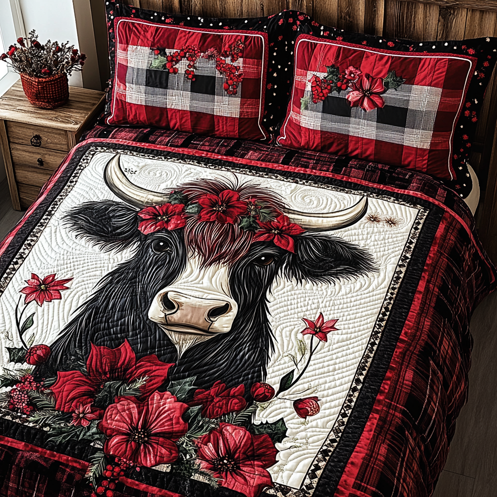 Funky Cow 3-Piece Quilted Bedding Set NCU0TL2385 – Vantique