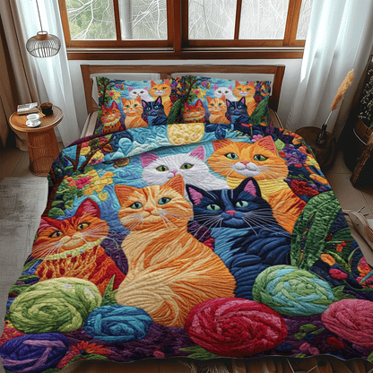 Funky Yarn Cat 3-Piece Quilted Bedding Set NCU0PD627