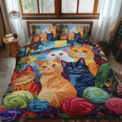 Funky Yarn Cat 3-Piece Quilted Bedding Set NCU0PD627