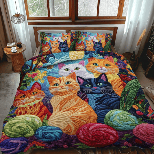 Funky Yarn Cat 3-Piece Quilted Bedding Set NCU0PD627
