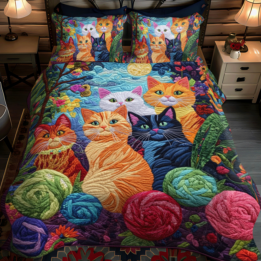 Funky Yarn Cat 3-Piece Quilted Bedding Set NCU0PD627