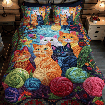 Funky Yarn Cat 3-Piece Quilted Bedding Set NCU0PD627