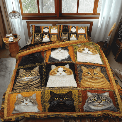 Funny Cat Patchwork 3-Piece Quilted Bedding Set NCU0PD620