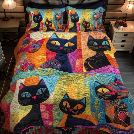 Funny Cat Patchwork 3-Piece Quilted Bedding Set NCU0PD631