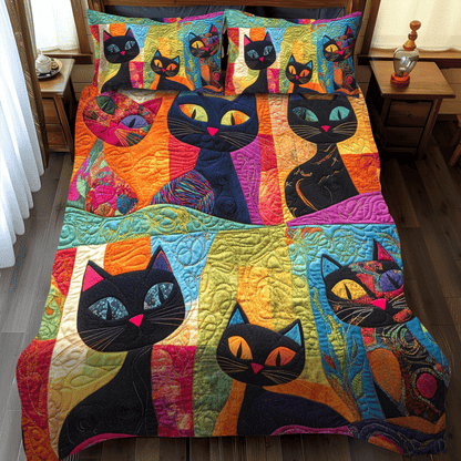 Funny Cat Patchwork 3-Piece Quilted Bedding Set NCU0PD631