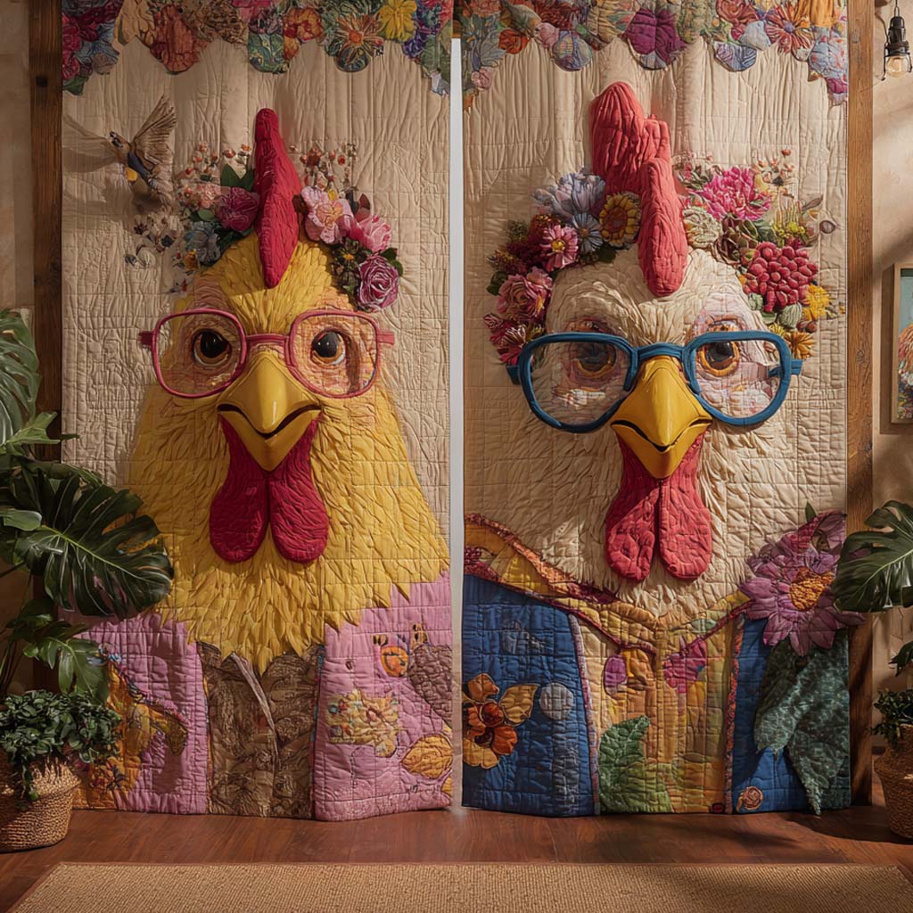 Funny Glasses Chickens Quilted Curtains NCU0XD2104