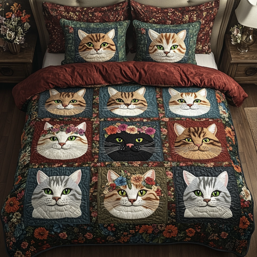 Furry Friends 3-Piece Quilted Bedding Set NCU0VH4294