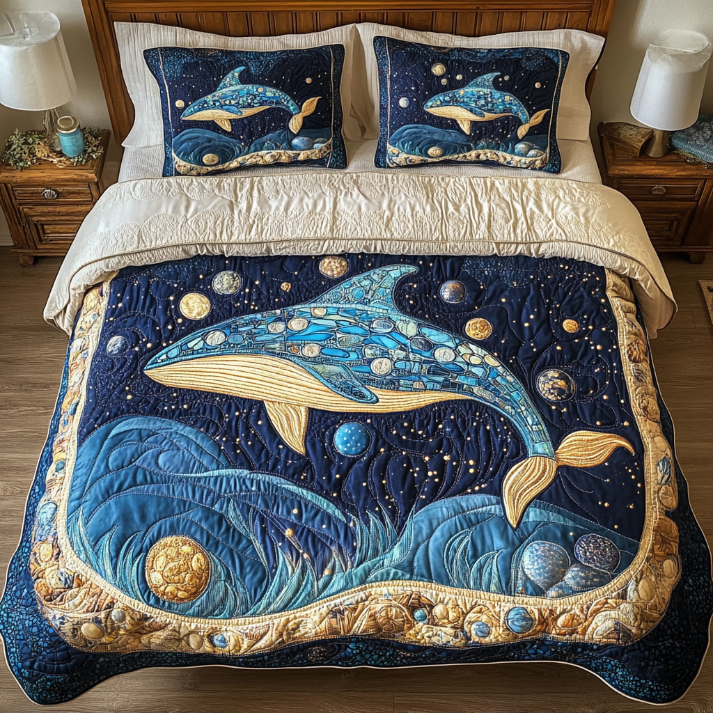 Galactic Whale Harmony 3-Piece Quilted Bedding Set NCU0VL1214