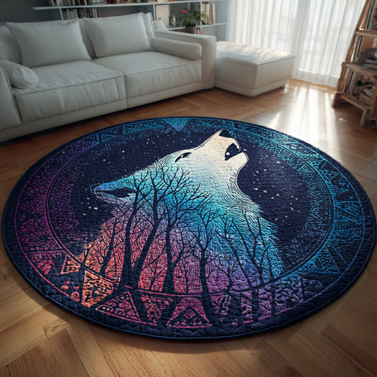 Galaxy Wolf Quilted Round Mat NCU0HH007