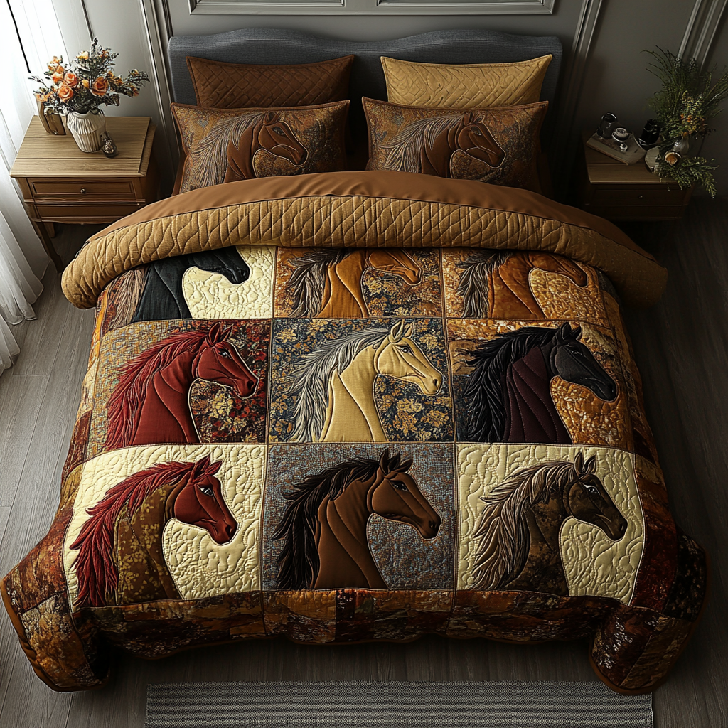 Horse 3-Piece Quilted Bedding Set NCU0VT82