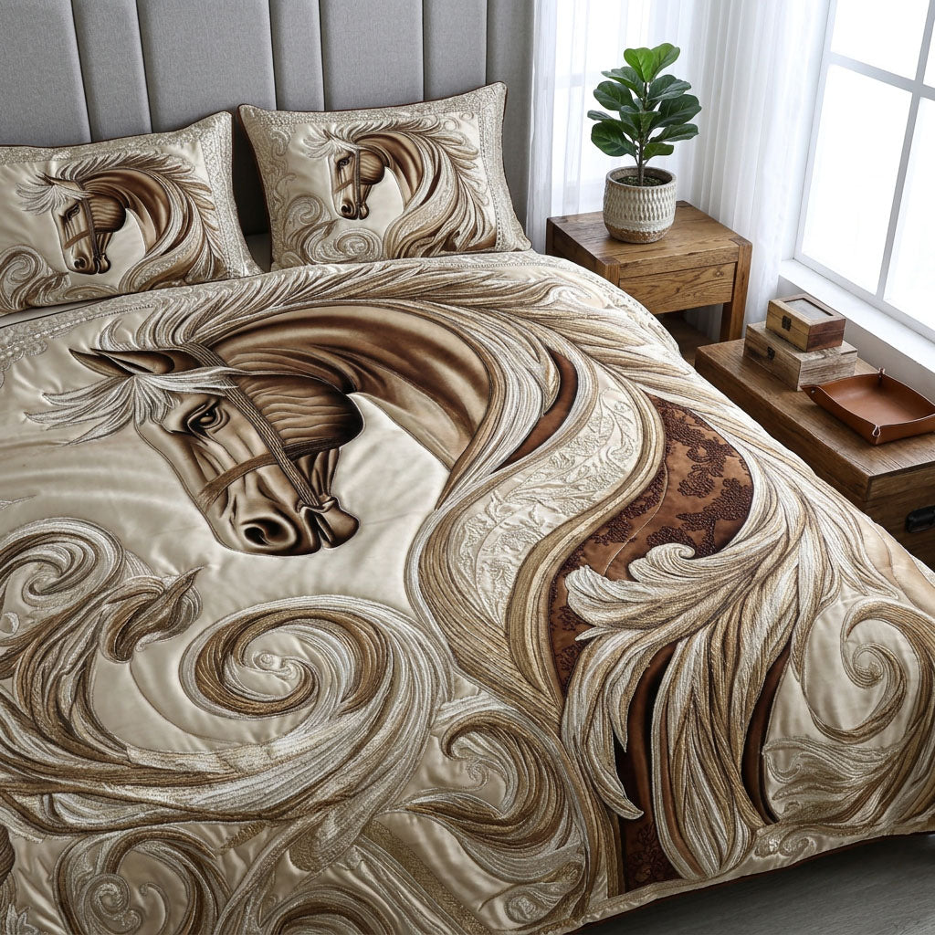 Galloping Horse 3-Piece Quilted Bedding Set NCU0DK8053