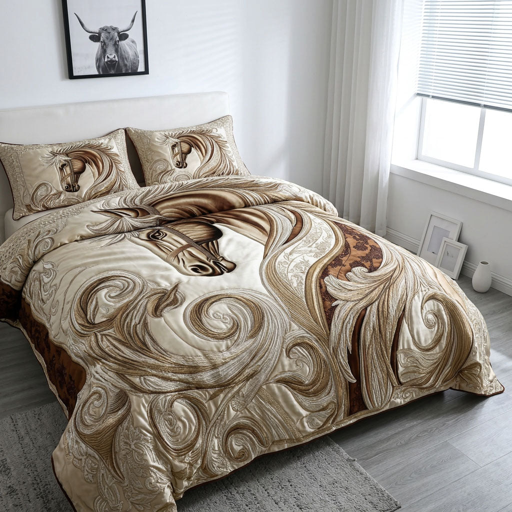 Galloping Horse 3-Piece Quilted Bedding Set NCU0DK8053