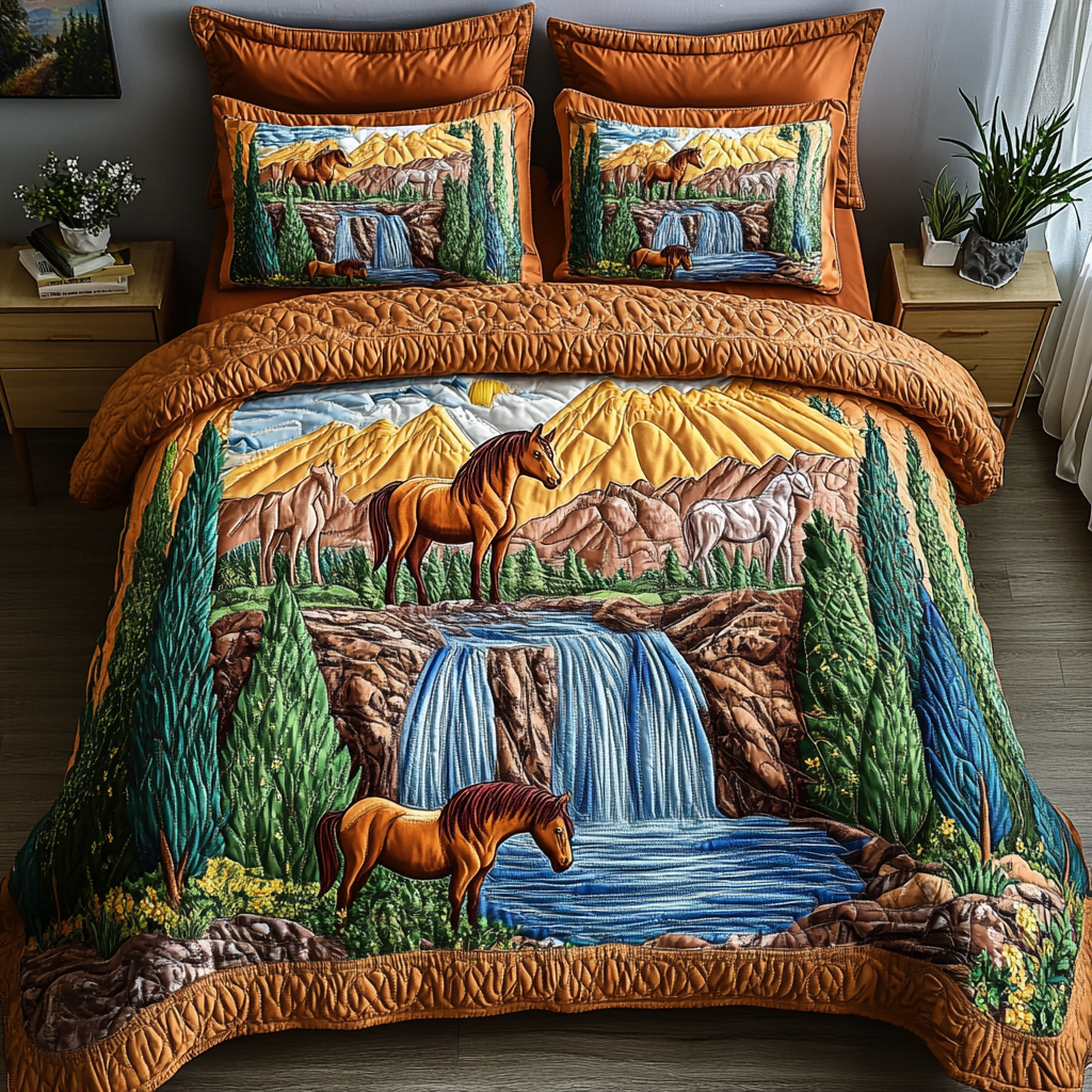 Galloping Spirit 3-Piece Quilted Bedding Set NCU0DK7145