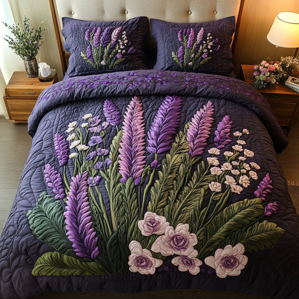 Lavender 3-Piece Quilted Bedding Set NCU0VT149