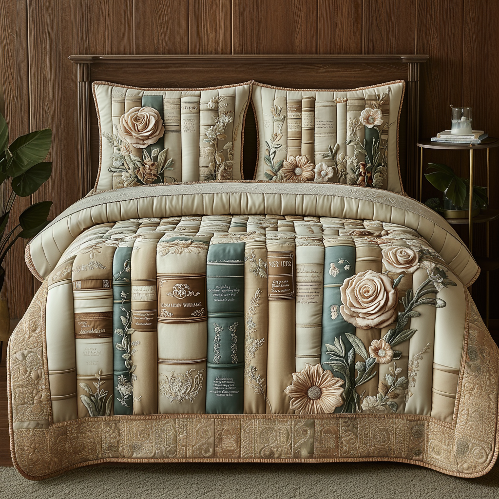 Garden Bookscape 3-Piece Quilted Bedding Set NCU0VL2549