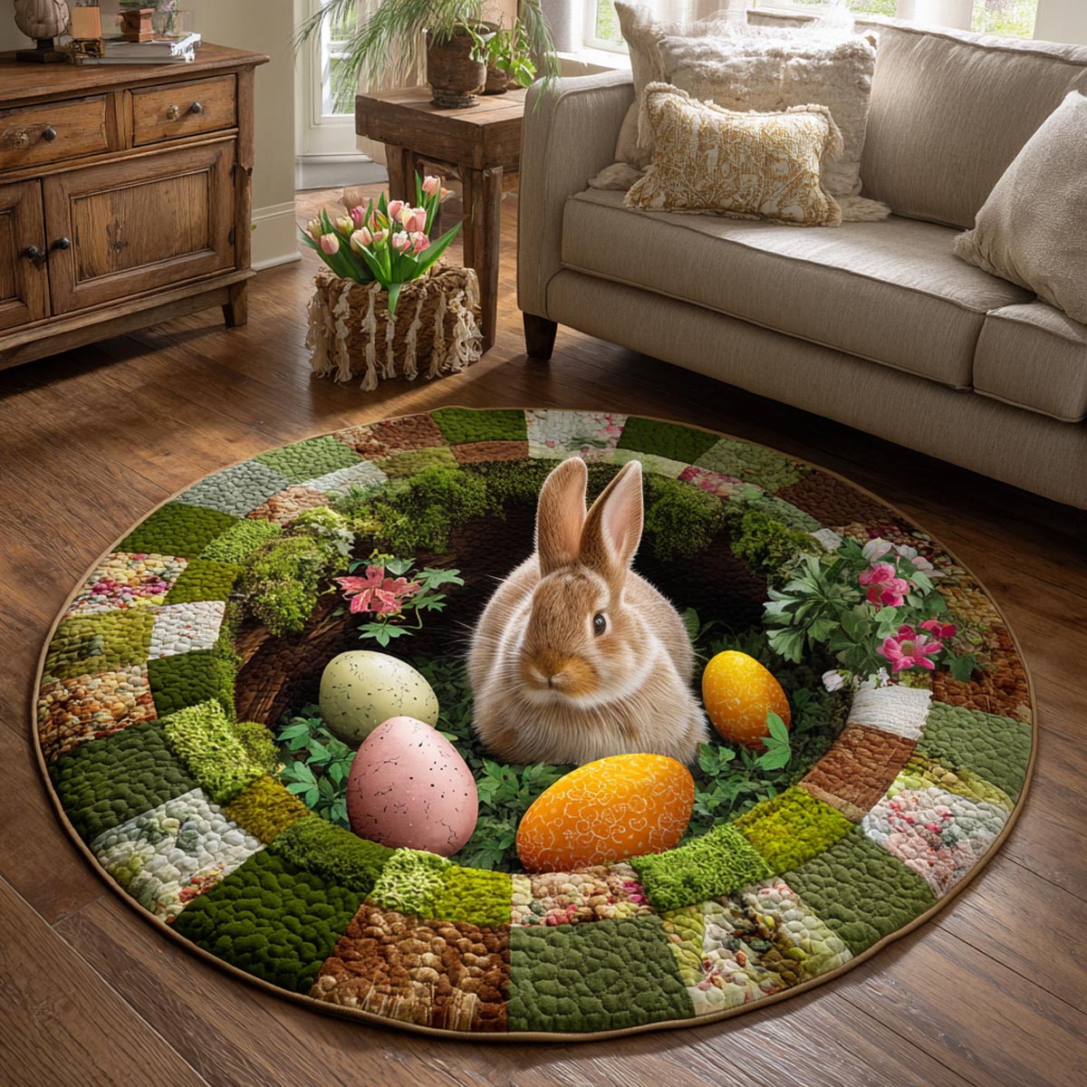 Garden Bunny Quilted Round Mat NCU0DV9400