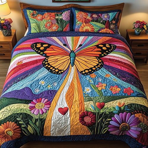 Garden Butterfly 3-Piece Quilted Bedding Set NCU0VL1041
