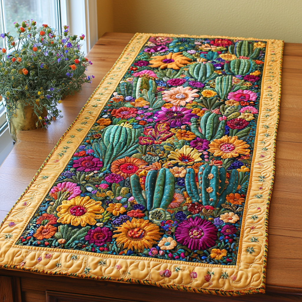 Garden Cactus Quilted Table Runner NCU0DK9641