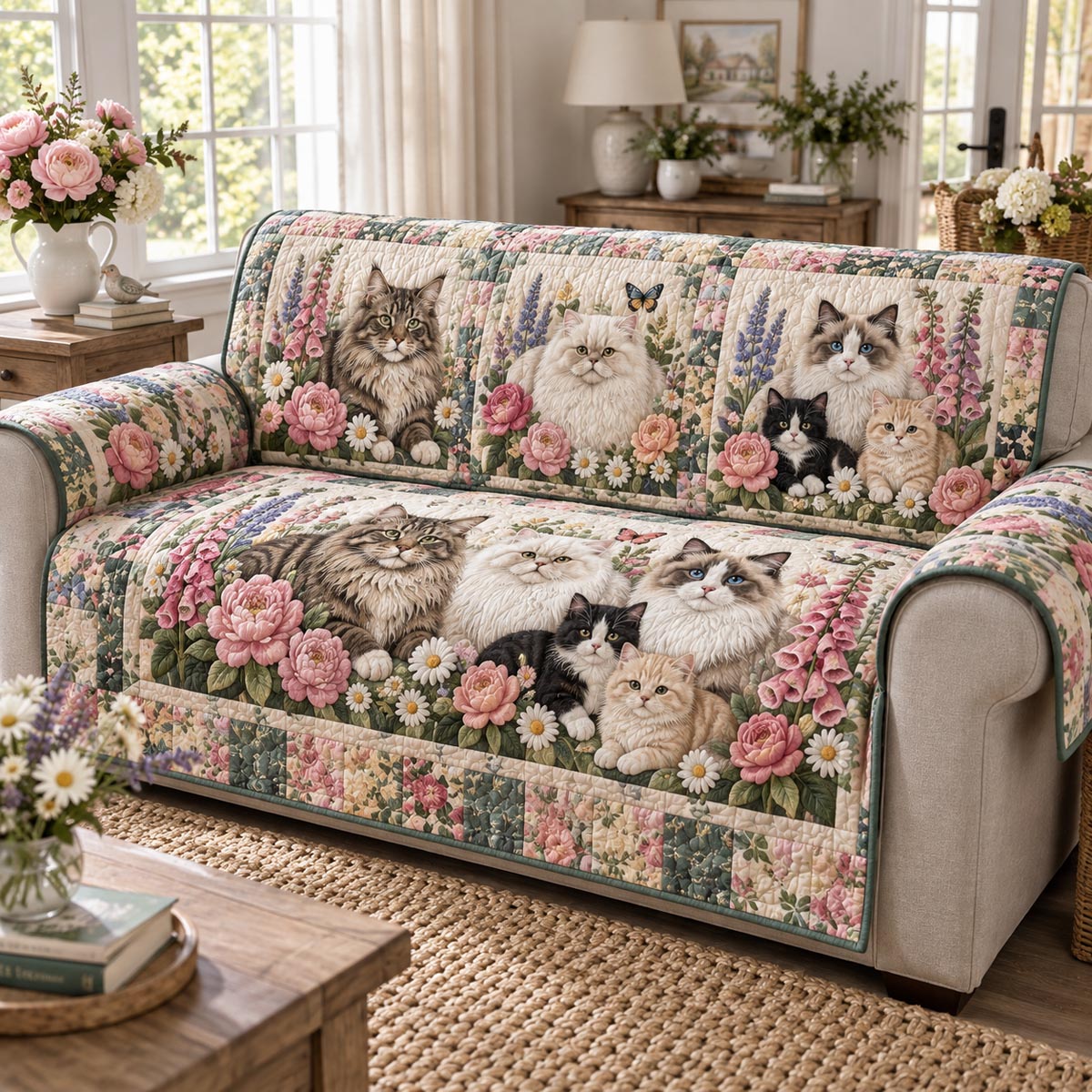Garden Cat Parade Quilted Sofa Cover NCU0DV10087