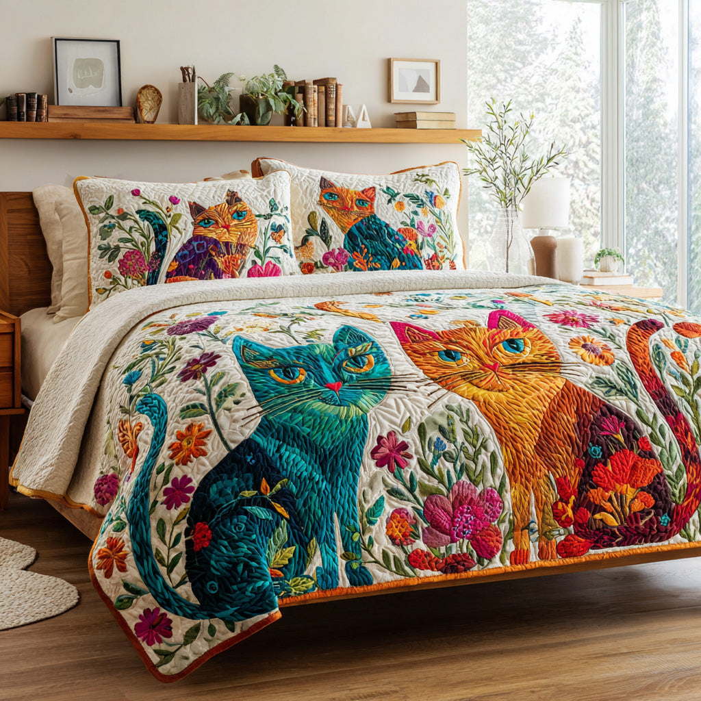 Garden Cats 3-Piece Quilted Bedding Set NCU0VL3181