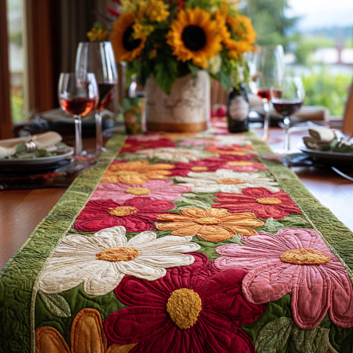 Garden Daisy Quilted Table Runner NCU0DV9567