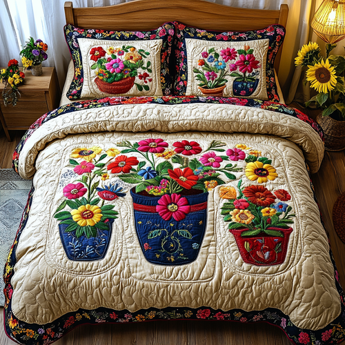 Garden Glow 3-Piece Quilted Bedding Set NCU0VL1472