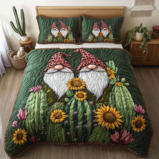 Garden Gnome Gathering 3-Piece Quilted Bedding Set NCU0XD102