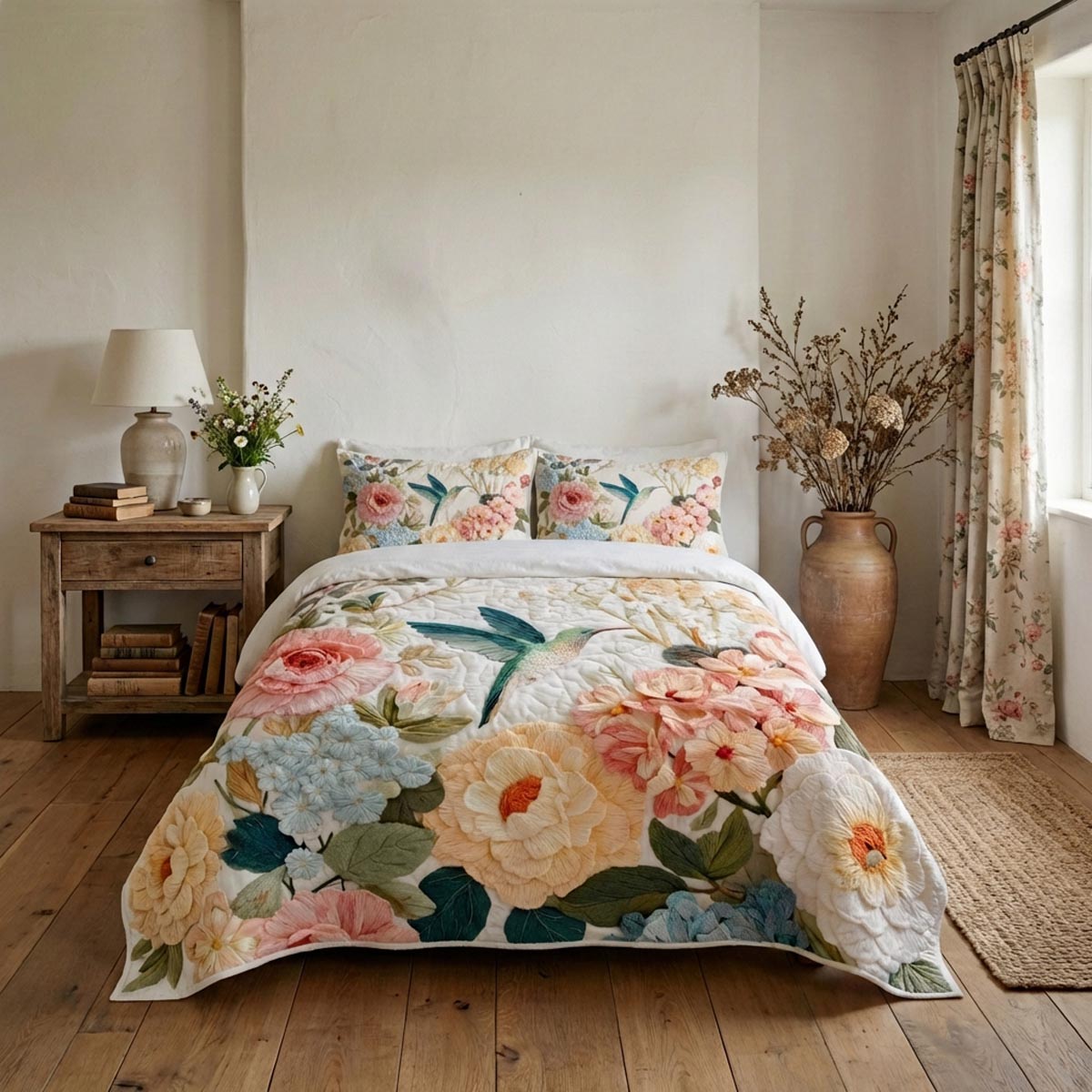 Garden Hummingbird 3-Piece Quilted Bedding Set NCU0DV9345