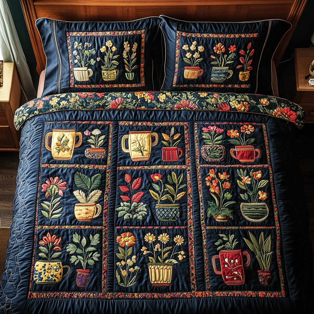 Garden Mugs 3-Piece Quilted Bedding Set NCU0DK9310