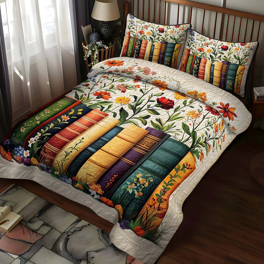 Garden Of Books 3-Piece Quilted Bedding Set NCU0NT1066