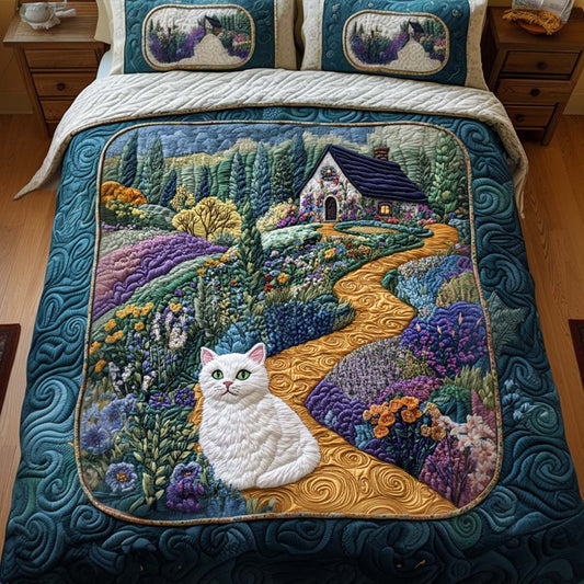 Garden Path Cat 3-Piece Quilted Bedding Set NCU0NT8103