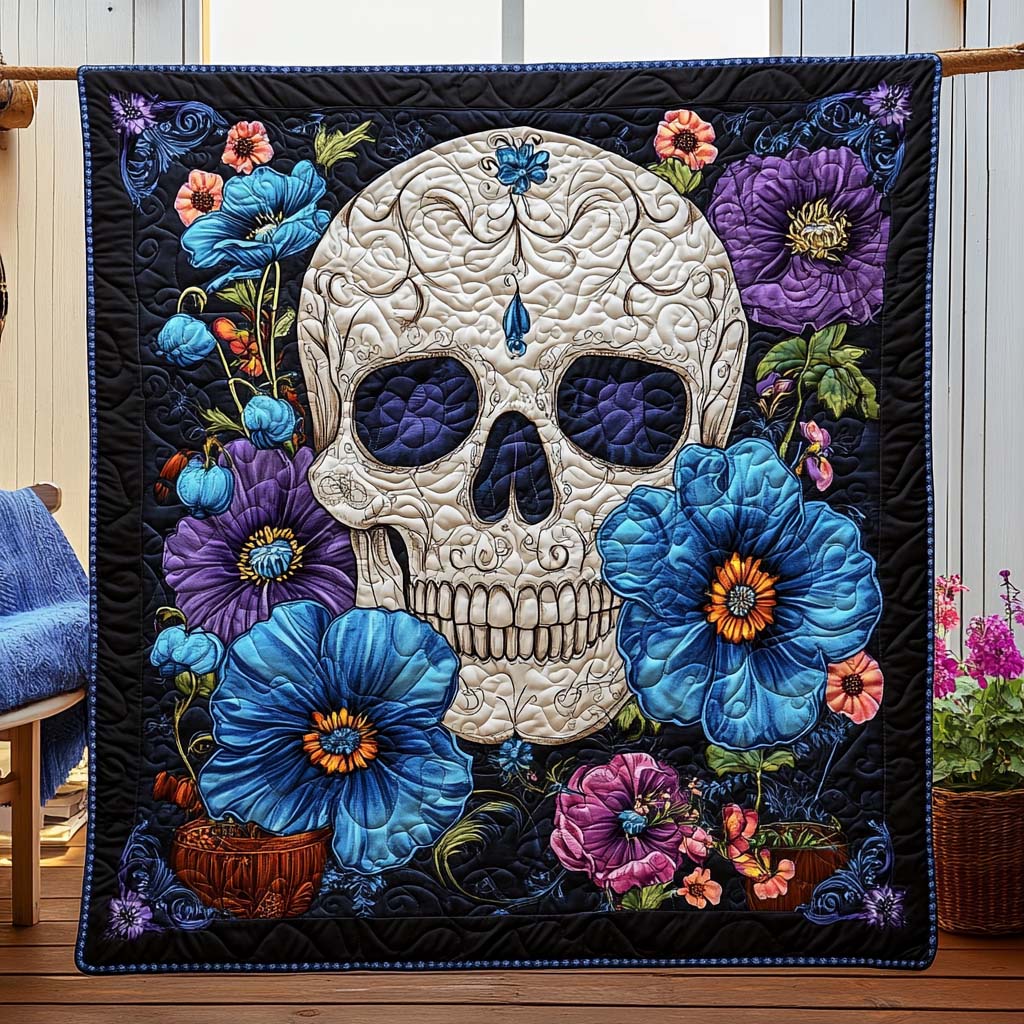 Garden Skull Bloom Quilted Blanket NCU0NT7928