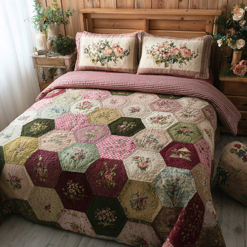 Garden Squares 3-Piece Quilted Bedding Set NCU0VL3246