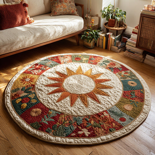 Garden Sun Mandala Quilted Round Mat NCU0HH1710