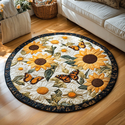 Garden Sunflower Butterflies Quilted Round Mat NCU0HH047