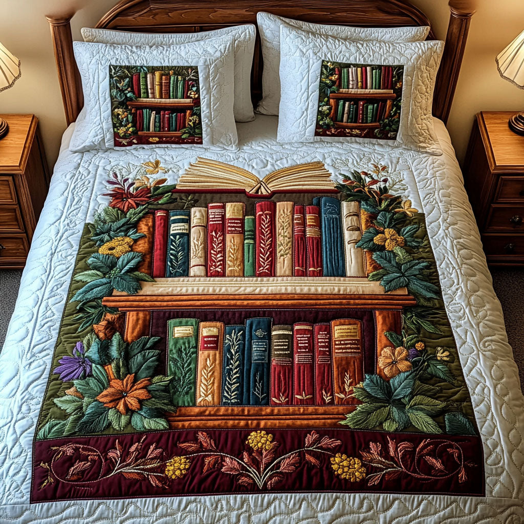 Garden of Books 3-Piece Quilted Bedding Set NCU0NT4077