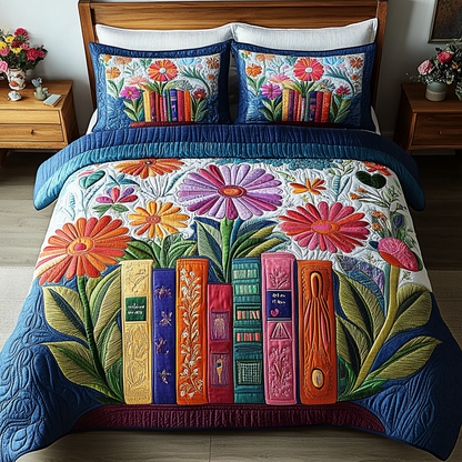 Garden of Books 3-Piece Quilted Bedding Set NCU0VT120