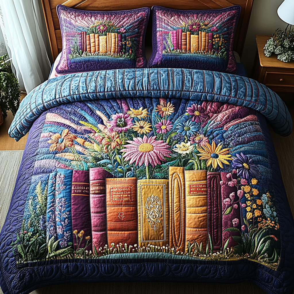 Garden of Pages 3-Piece Quilted Bedding Set NCU0DV4180
