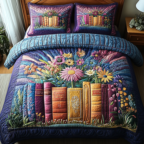 Garden of Pages 3-Piece Quilted Bedding Set NCU0DV4180