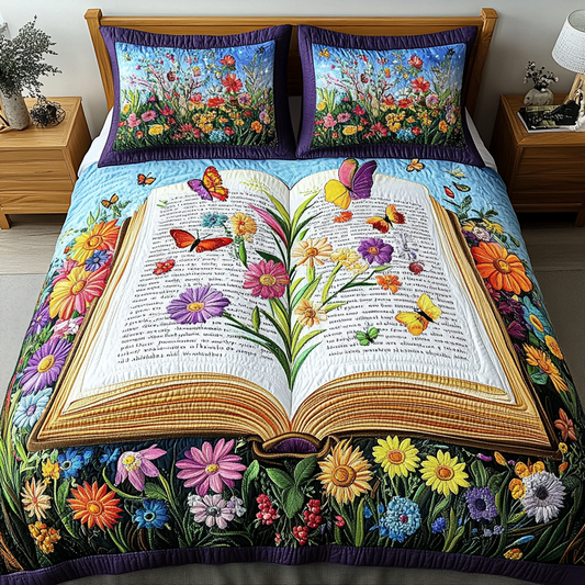 Garden of Words 3-Piece Quilted Bedding Set NCU0VL1324