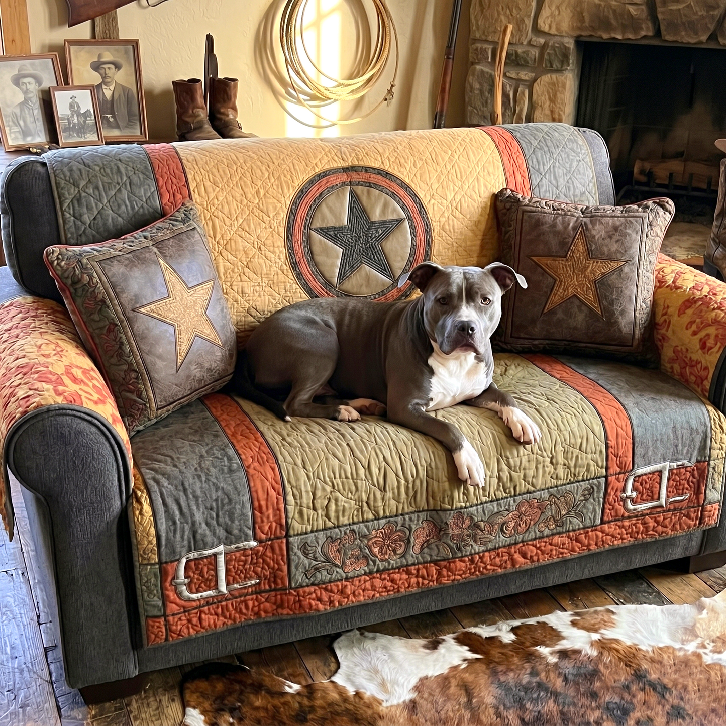 Texas Star Bold Quilted Sofa Cover NCU0XD2128