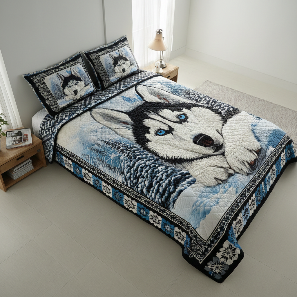 Arctic Husky Dream 3-Piece Quilted Bedding Set NCU0HH993