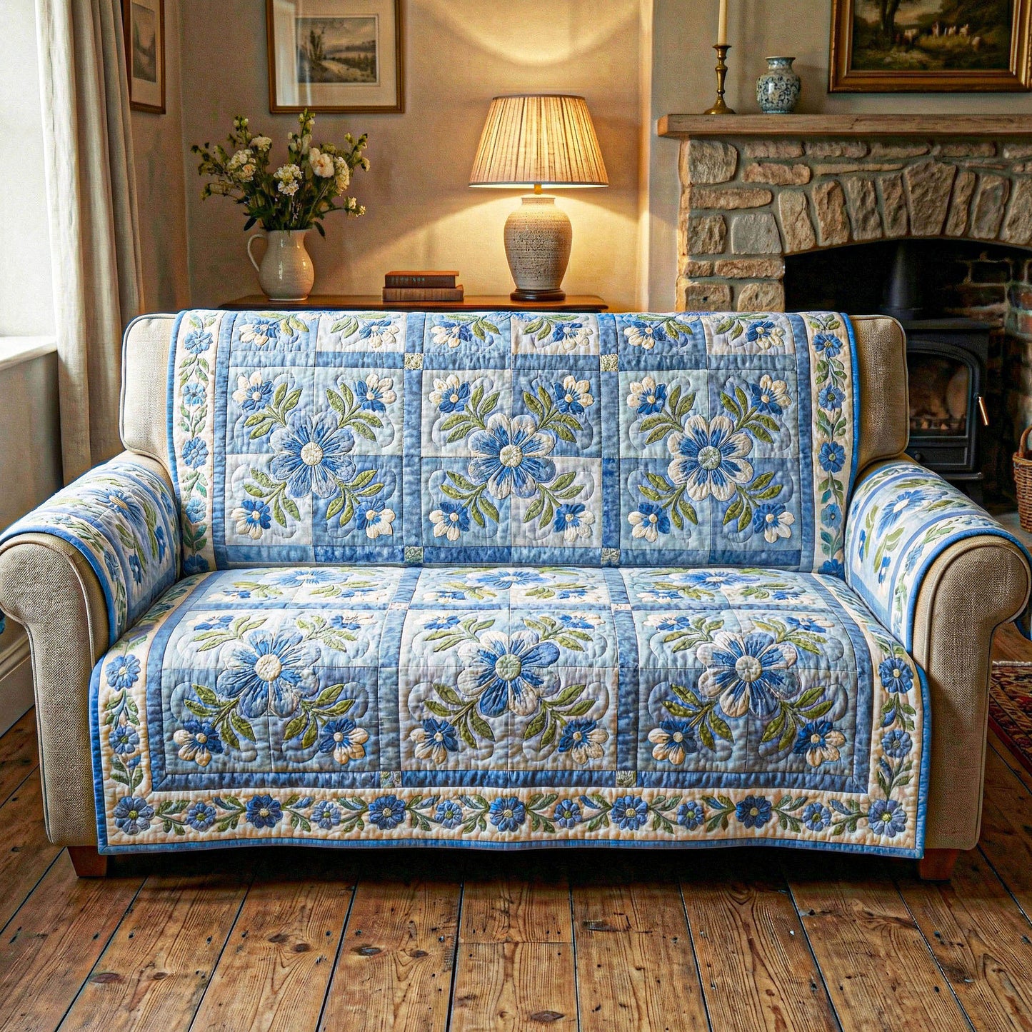 Gentle Blooms Quilted Sofa Cover NCU0TD2403