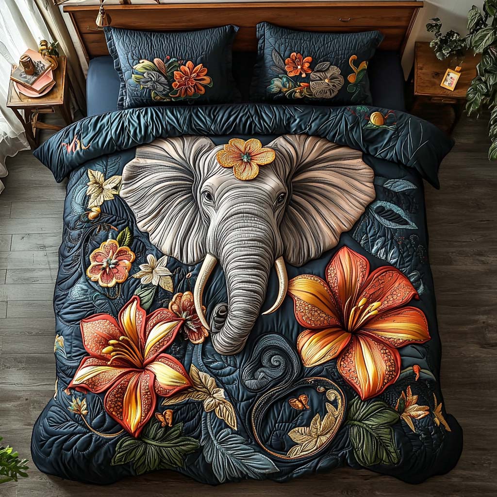 Gentle Elephant Walk 3-Piece Quilted Bedding Set NCU0NT8309