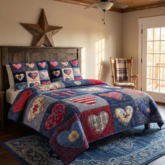 Gentle Hearts 3-Piece Quilted Bedding Set NCU0DV9234