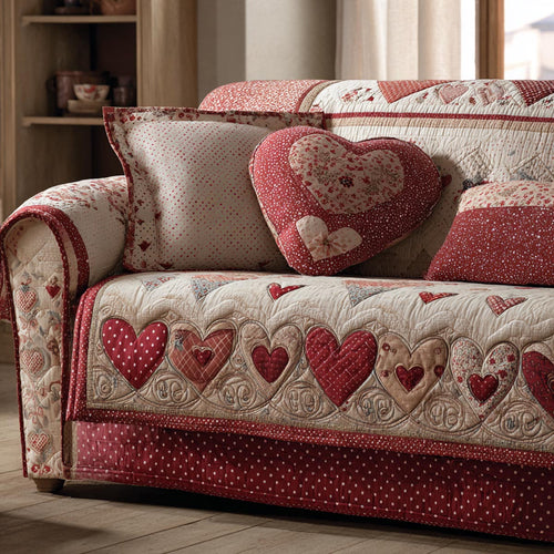 Gentle Hearts Quilted Sofa Cover NCU0DV9137