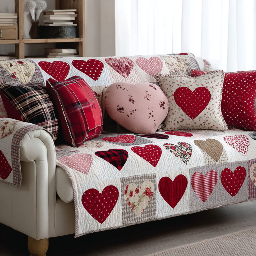 Gentle Hearts Quilted Sofa Cover NCU0NT11878