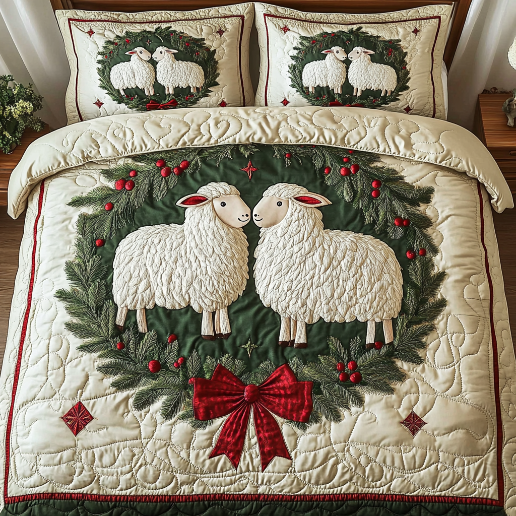 Gentle Lamb 3-Piece Quilted Bedding Set NCU0DK8143