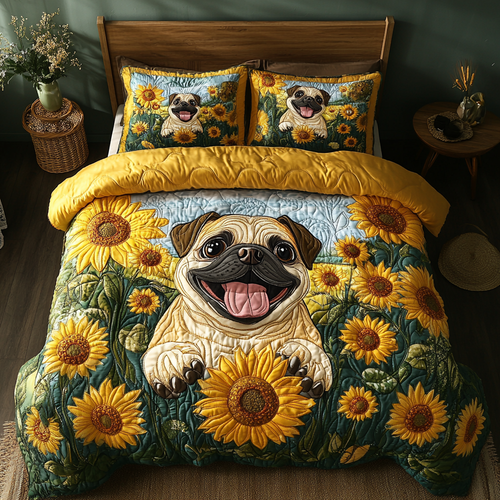 Gentle Pug 3-Piece Quilted Bedding Set NCU0DK9677