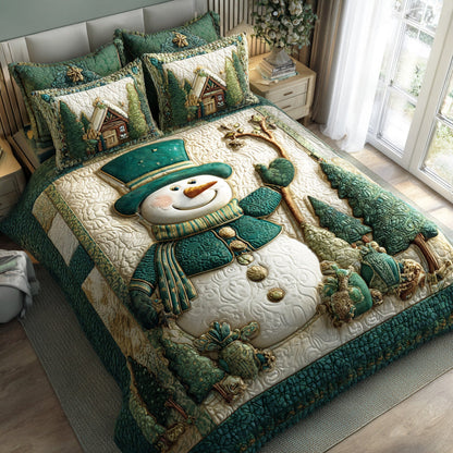 Gentle Winter Snowman 3-Piece Quilted Bedding Set NCU0TD1553